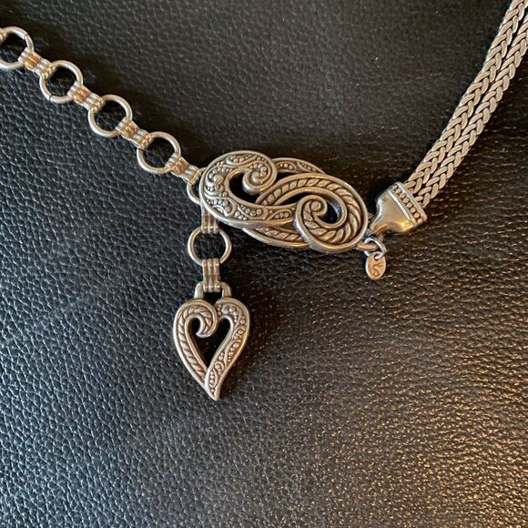 BRIGHTON vintage silver tone heart and serpentine chain adjustable belt‎ main image 6